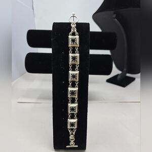 Taxco Mexico 925 Vintage Sterling Silver Strength Black Onyx Star Link Bracelet